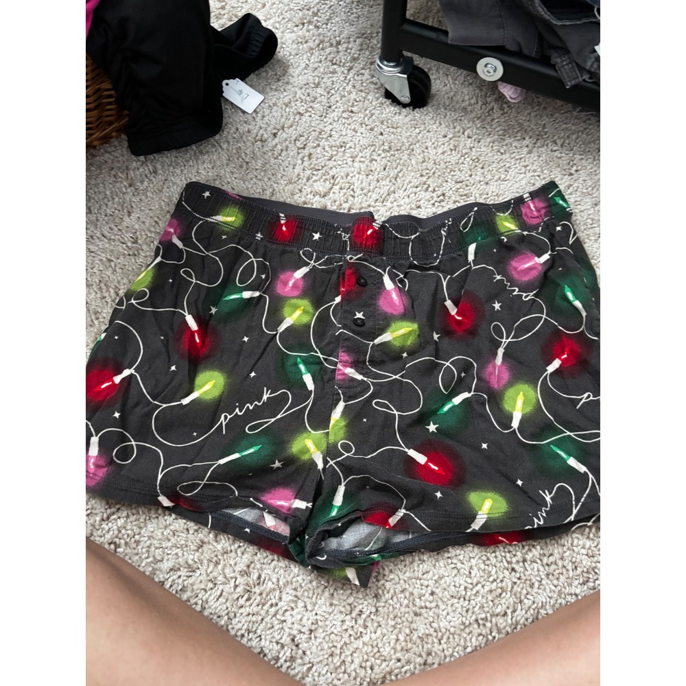 Victorias Secret PINK Christmas Holiday Light Bulb Pajama Shorts Black Womens M